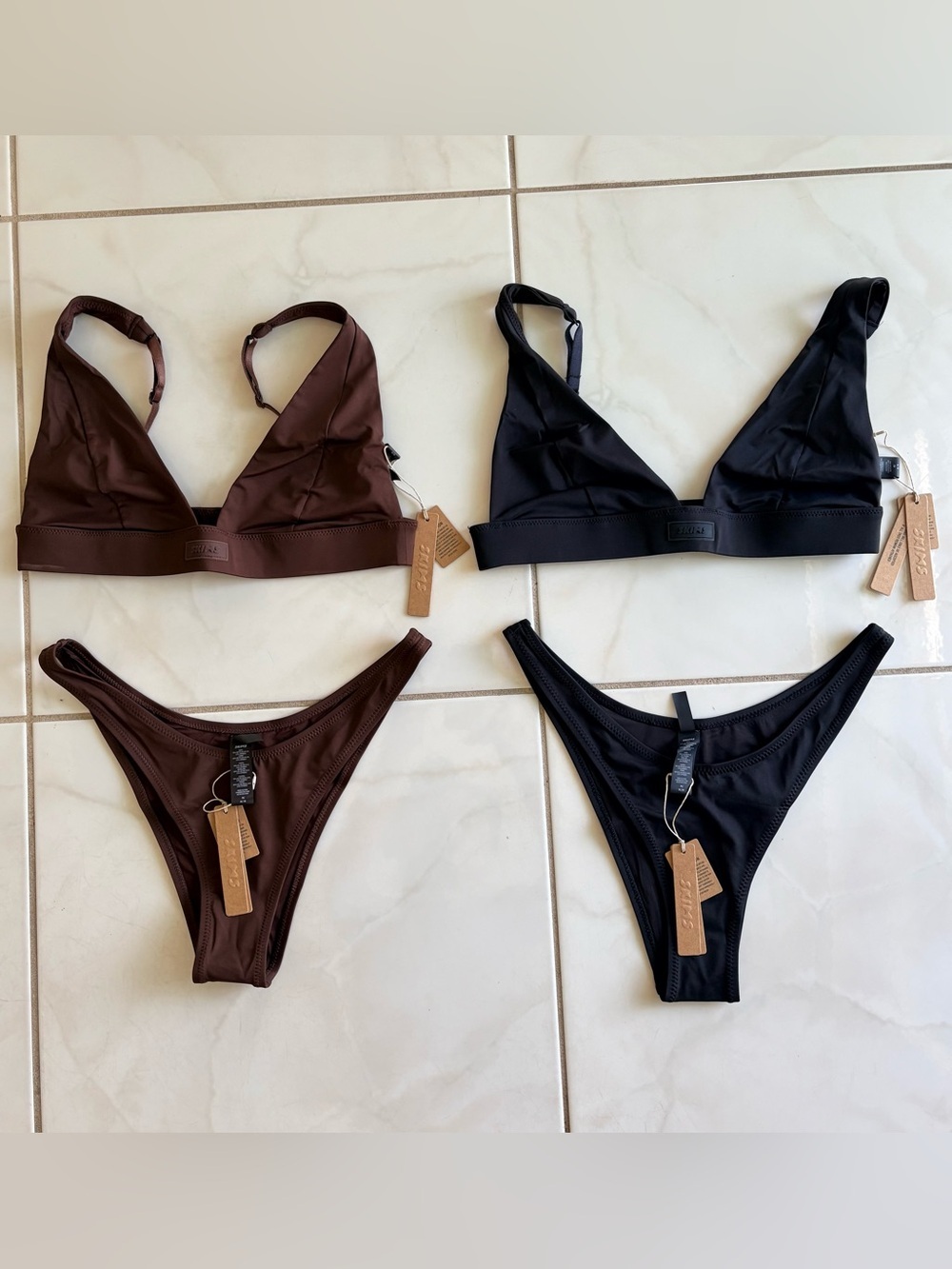 NWT 4-Piece Sold Out SKIMS Bikini Sets Swim Bundle | Plunge Top Tanga Bottom | M